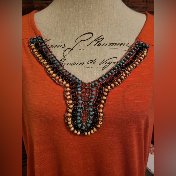 I.N. Studio Orange Beaded Short Sleeve Top - Picture 5 of 6